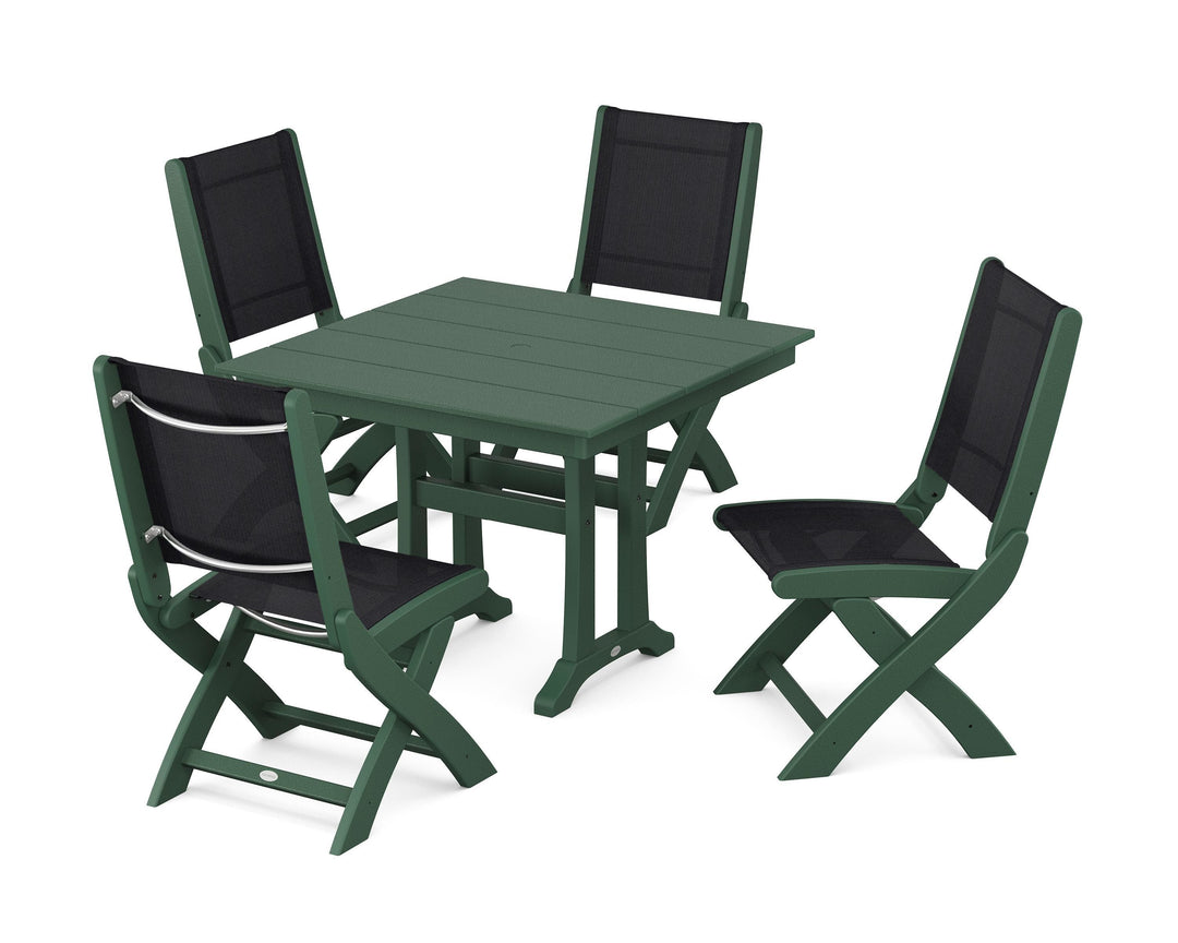 POLYWOOD® Coastal Folding Side Chair 5-Piece Farmhouse Dining Set With Trestle Legs