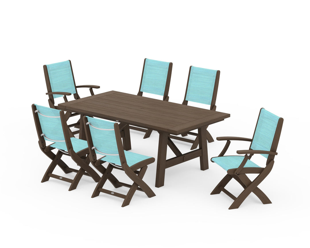 POLYWOOD® Coastal Folding Chair 7-Piece Rustic Farmhouse Dining Set