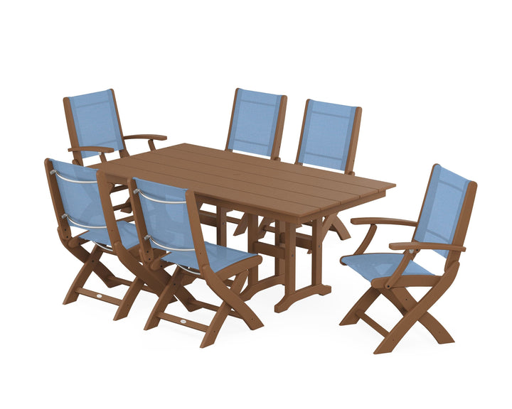 POLYWOOD® Coastal Folding Chair 7-Piece Farmhouse Dining Set