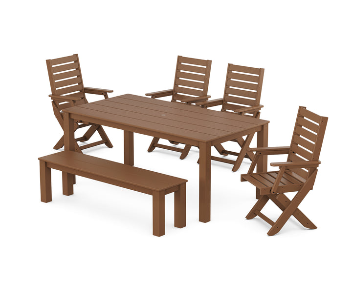POLYWOOD® Captain Folding Chair 6-Piece Parsons Dining Set with Bench