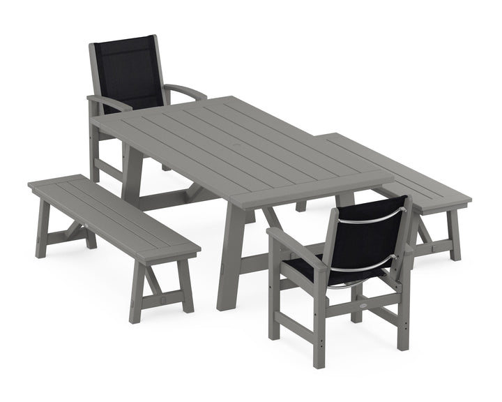 POLYWOOD® Coastal 5-Piece Rustic Farmhouse Dining Set With Benches