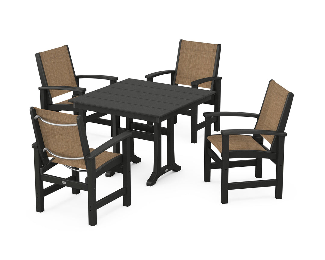 POLYWOOD® Coastal 5-Piece Farmhouse Dining Set With Trestle Legs
