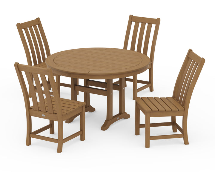 POLYWOOD® Vineyard Side Chair 5-Piece Round Dining Set With Trestle Legs