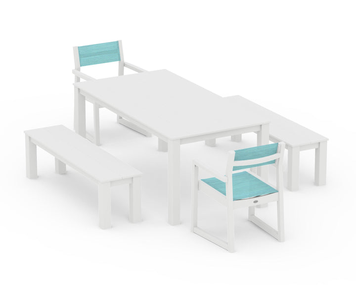 POLYWOOD® EDGE Sling Arm Chair 5-Piece Parsons Dining Set with Benches