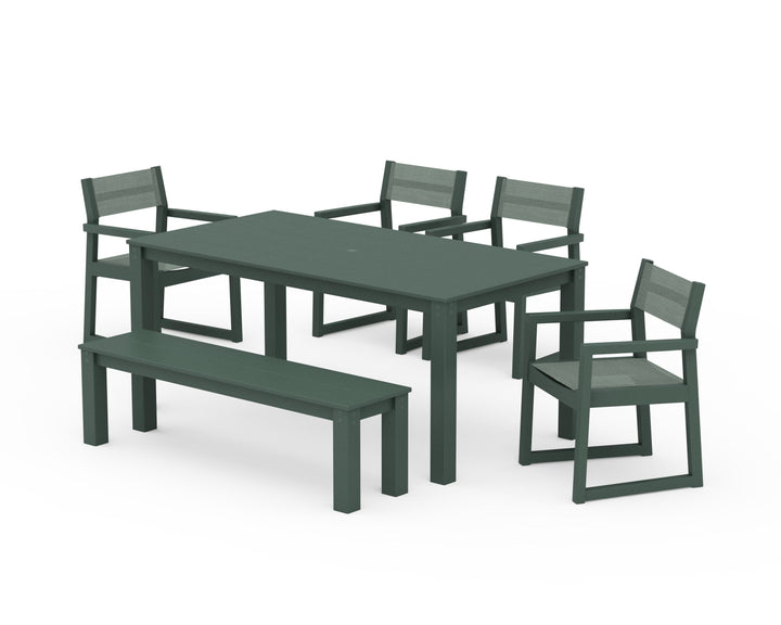 POLYWOOD® EDGE Sling Arm Chair 6-Piece Parsons Dining Set with Bench