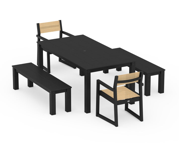 POLYWOOD® EDGE Sling Arm Chair 5-Piece Parsons Dining Set with Benches