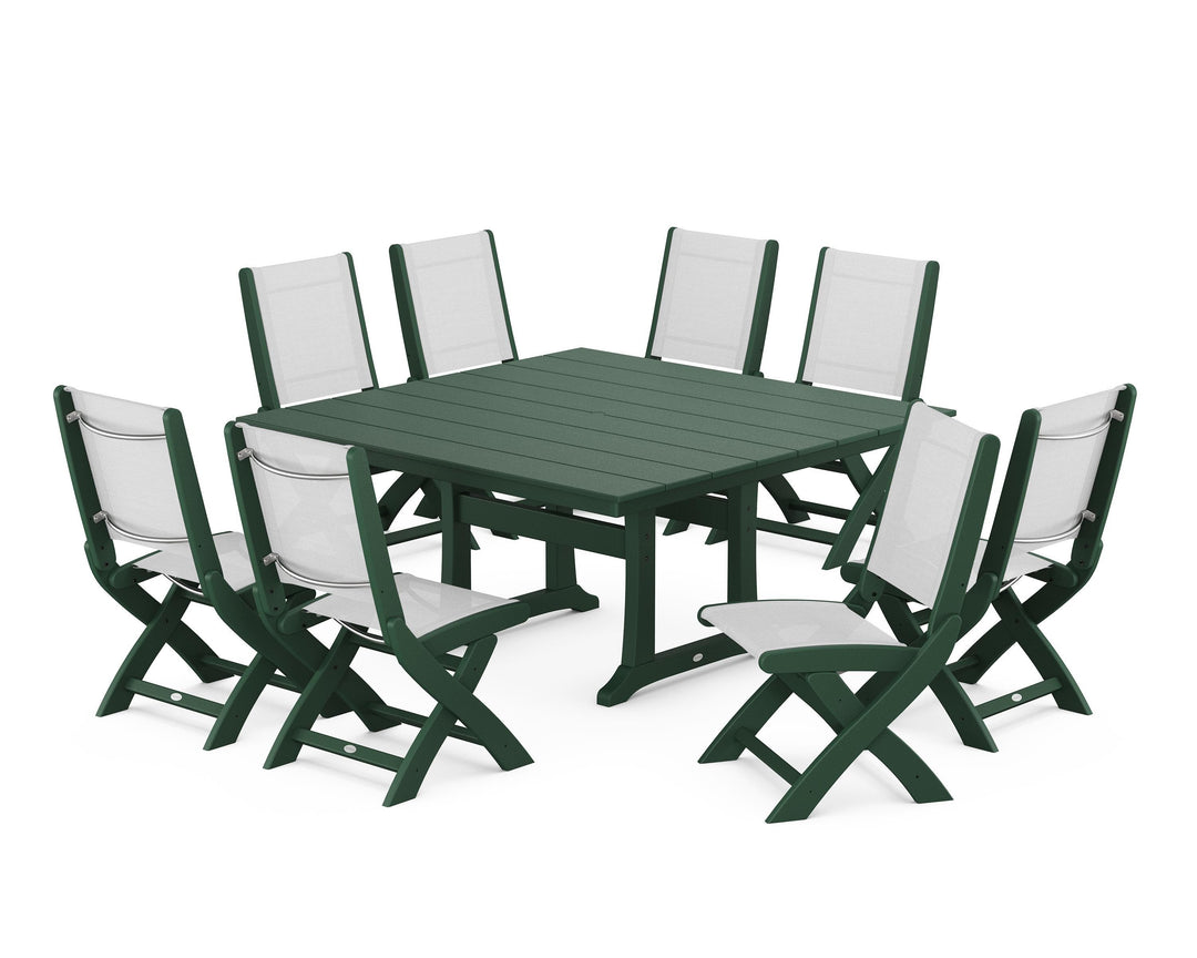 POLYWOOD® Coastal Folding Side Chair 9-Piece Farmhouse Dining Set