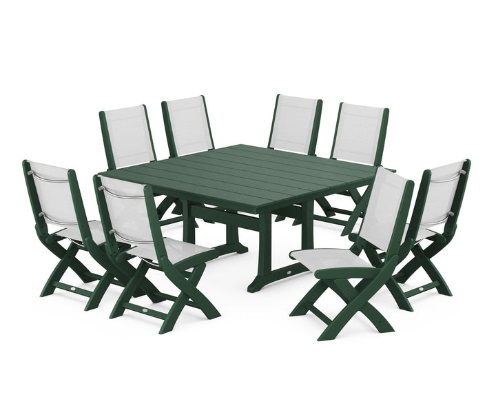 POLYWOOD® Coastal Folding Side Chair 9-Piece Farmhouse Dining Set