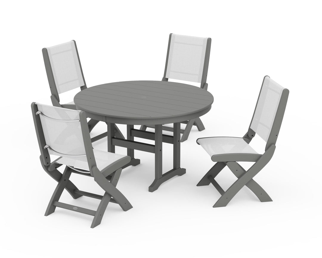POLYWOOD® Coastal Folding Side Chair 5-Piece Round Dining Set