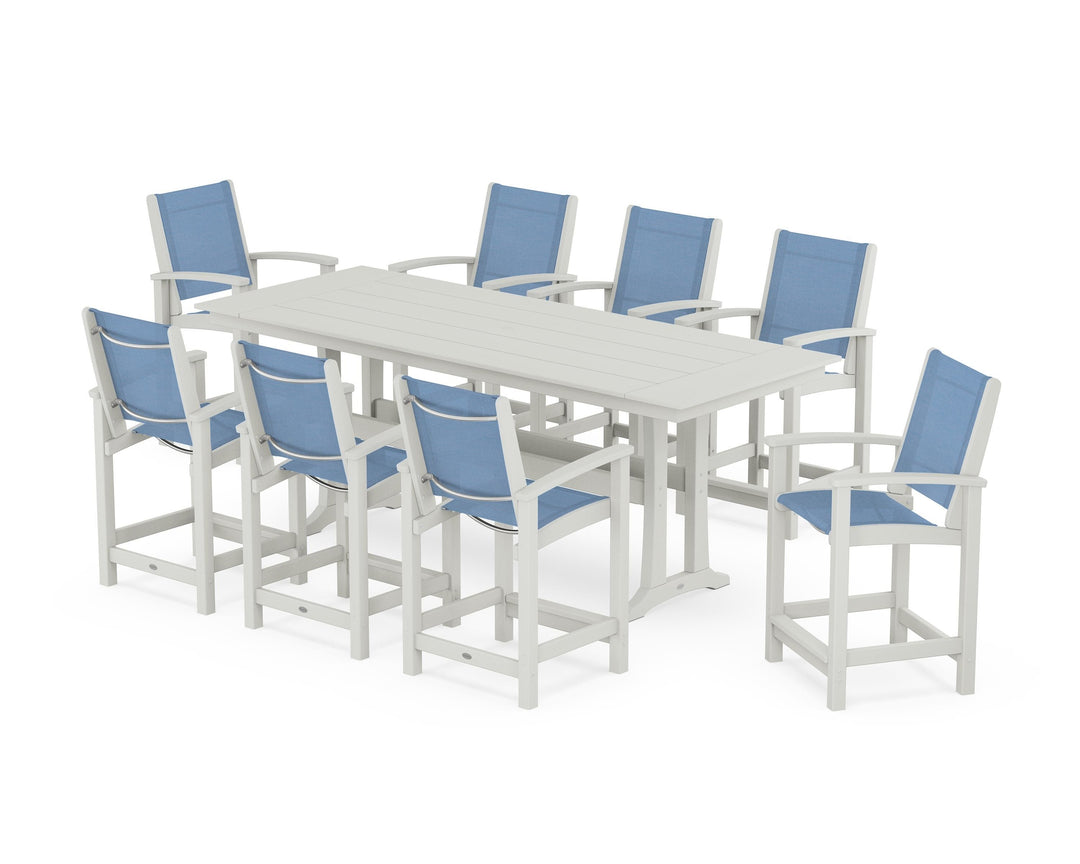 POLYWOOD® Coastal 9-Piece Farmhouse Counter Set with Trestle Legs