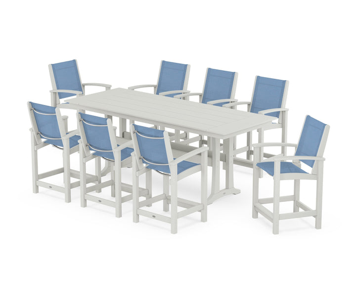 POLYWOOD® Coastal 9-Piece Farmhouse Counter Set with Trestle Legs
