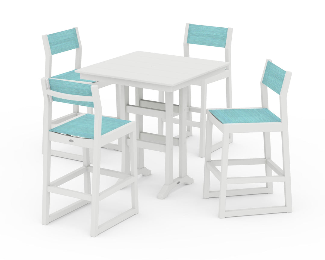 POLYWOOD® EDGE Sling Arm Chair 5-Piece Farmhouse Bar Set with Trestle Legs