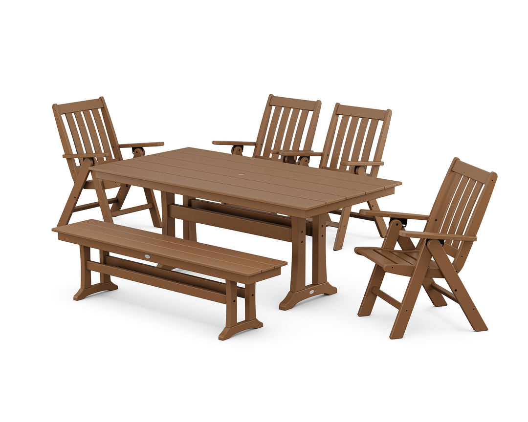 POLYWOOD® Vineyard 6-Piece Folding Chair Farmhouse Dining Set with Trestle Legs and Bench