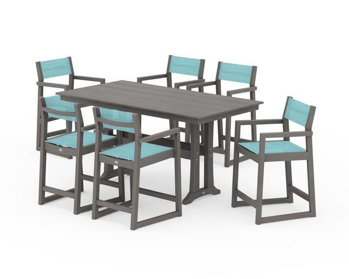 POLYWOOD® EDGE Sling Arm Chair 7-Piece Farmhouse Counter Set with Trestle Legs