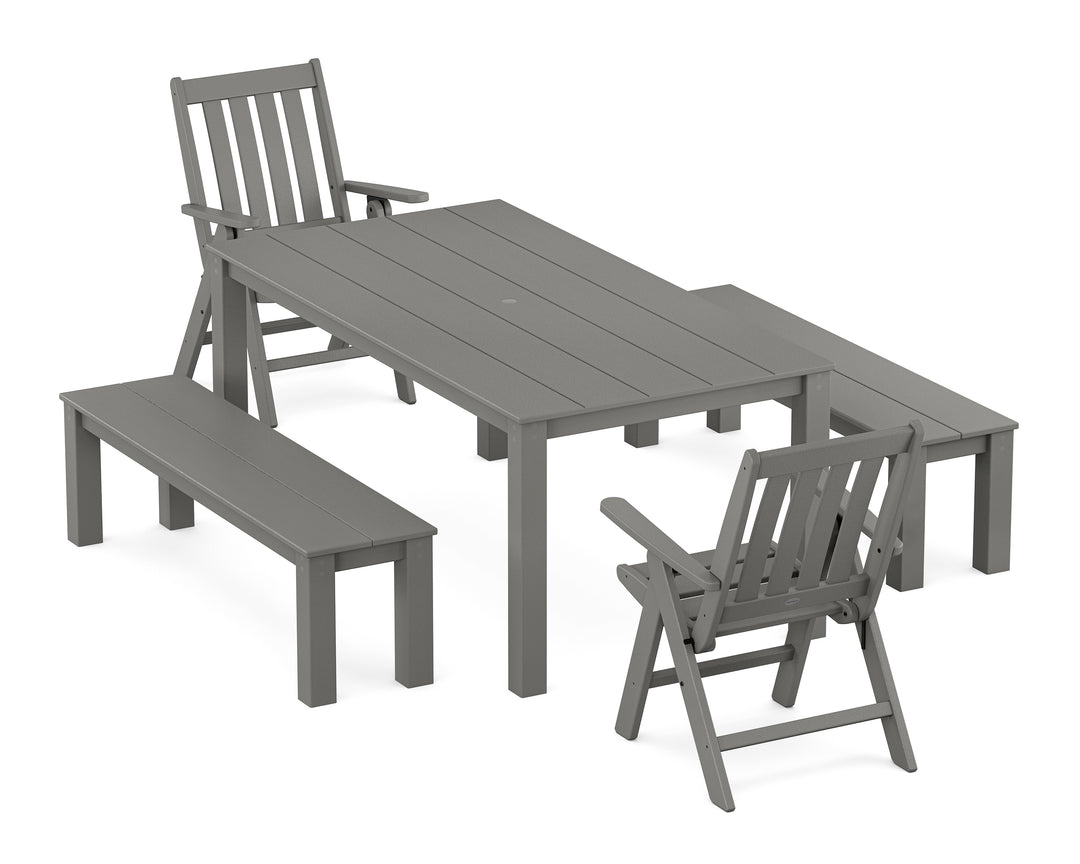 POLYWOOD® Vineyard Folding Chair 5-Piece Parsons Dining Set with Benches