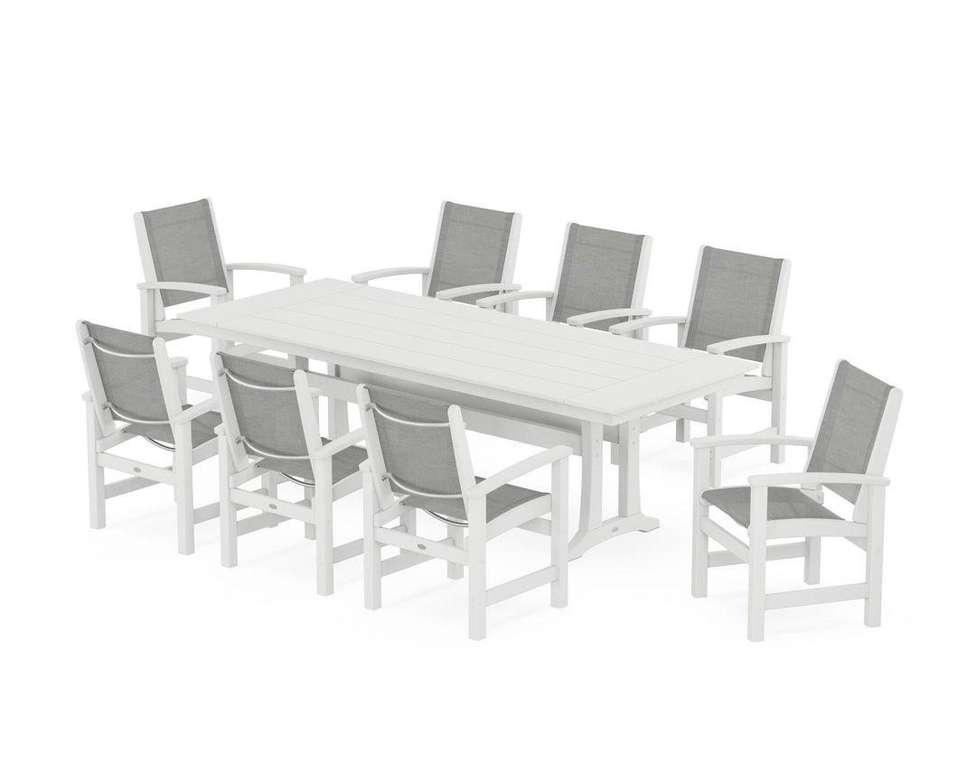 POLYWOOD® Coastal 9-Piece Farmhouse Dining Set with Trestle Legs
