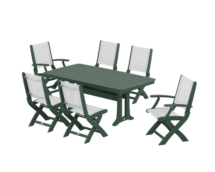 POLYWOOD® Coastal Folding Chair 7-Piece Dining Set with Trestle Legs