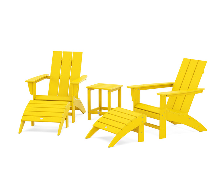 POLYWOOD® Modern Adirondack Chair 5-Piece Set with Ottomans and 18" Side Table