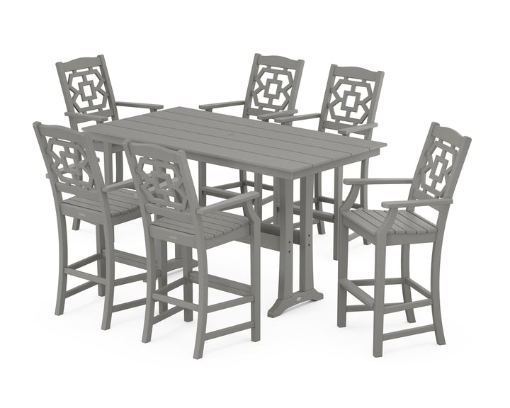 Martha Stewart by POLYWOOD® Chinoiserie Arm Chair 7-Piece Farmhouse Bar Set with Trestle Legs