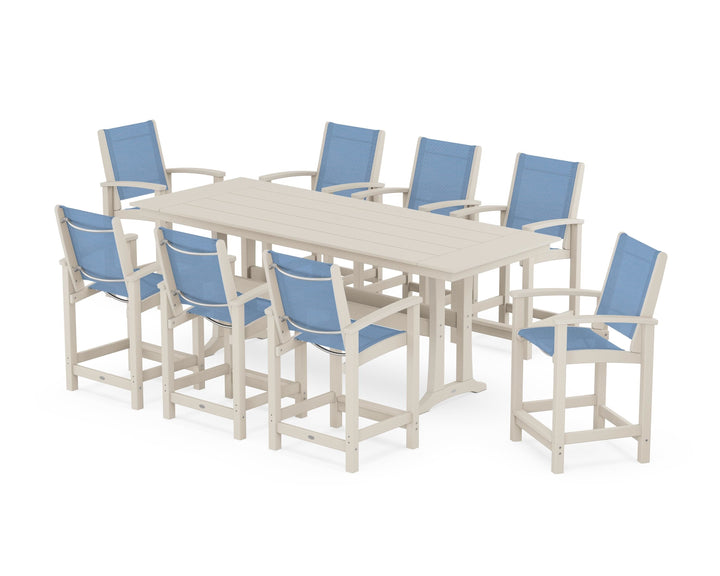 POLYWOOD® Coastal 9-Piece Farmhouse Counter Set with Trestle Legs