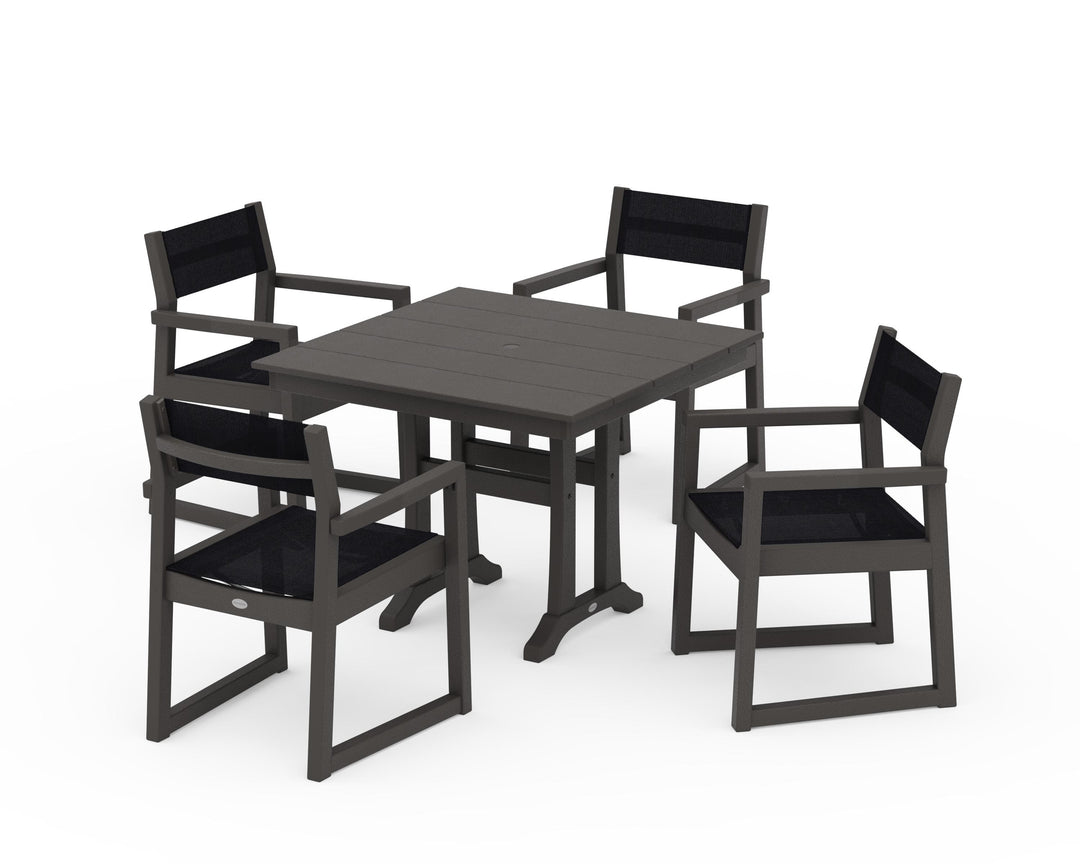 POLYWOOD® EDGE Sling 5-Piece Farmhouse Dining Set with Trestle Legs