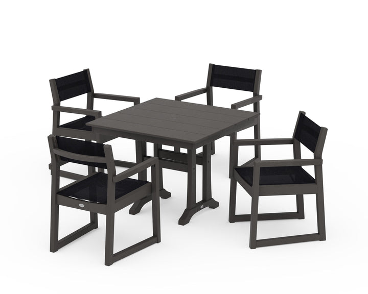 POLYWOOD® EDGE Sling 5-Piece Farmhouse Dining Set with Trestle Legs