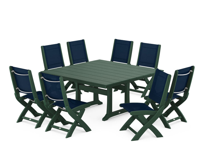 POLYWOOD® Coastal Folding Side Chair 9-Piece Farmhouse Dining Set