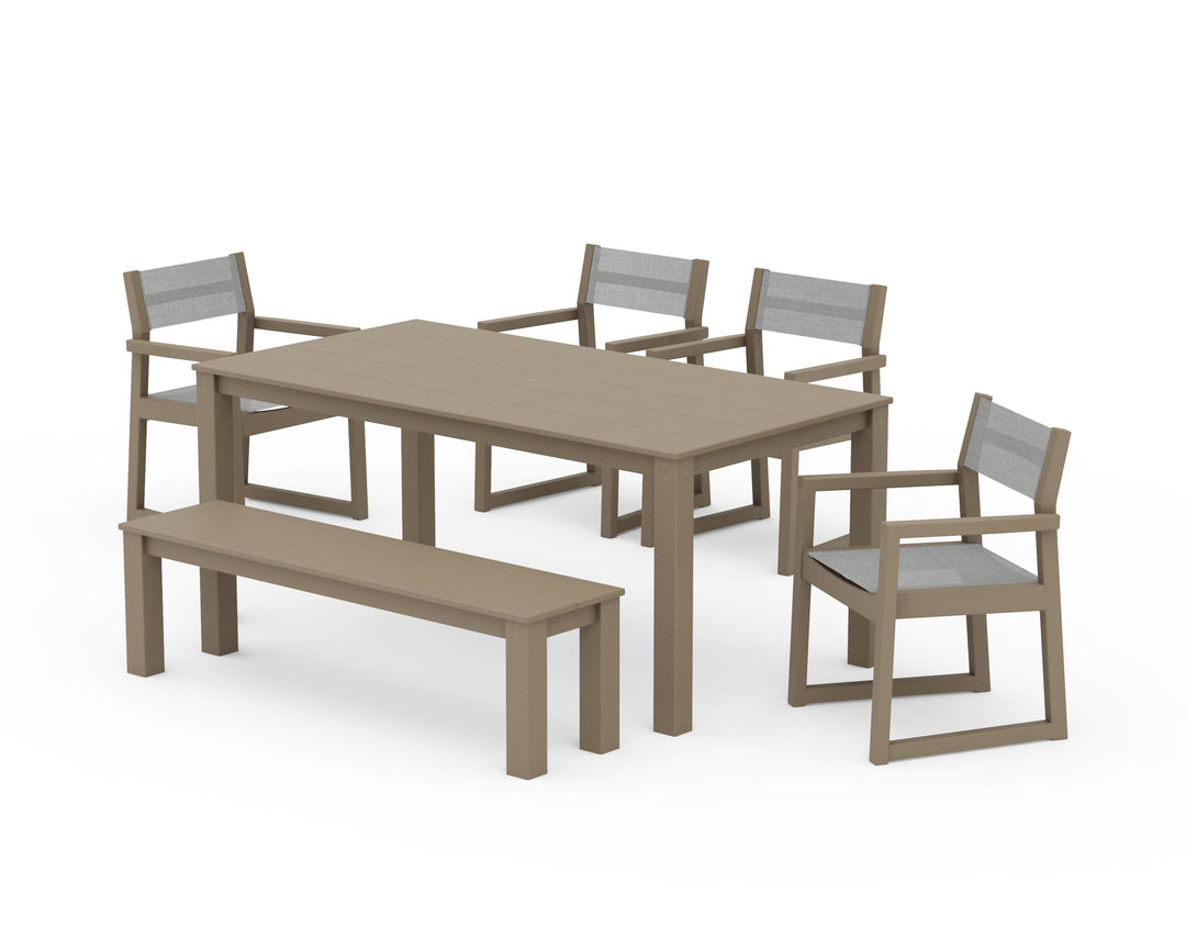 POLYWOOD® EDGE Sling Arm Chair 6-Piece Parsons Dining Set with Bench