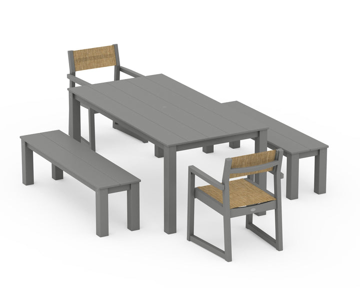 POLYWOOD® EDGE Sling Arm Chair 5-Piece Parsons Dining Set with Benches