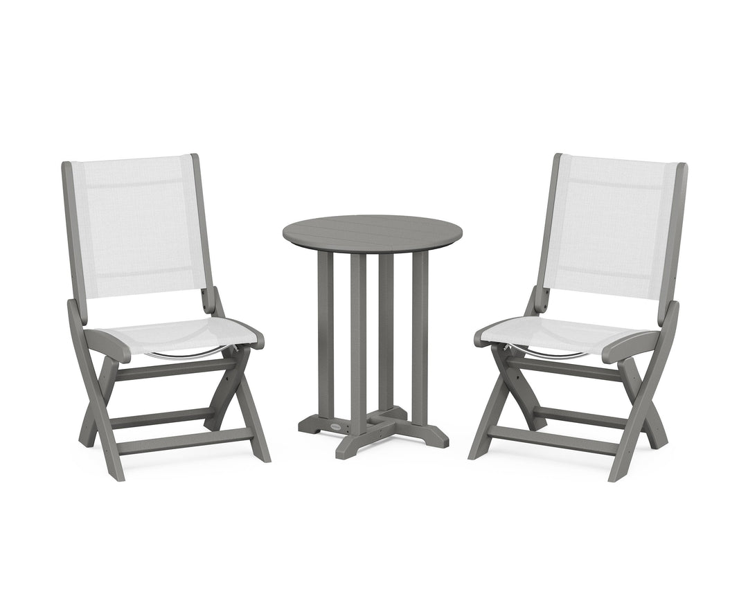 POLYWOOD® Coastal Folding Side Chair 3-Piece Round Bistro Dining Set