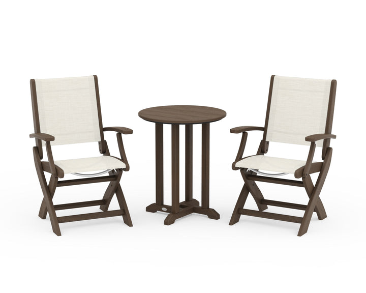 POLYWOOD® Coastal Folding 3-Piece Round Bistro Dining Set