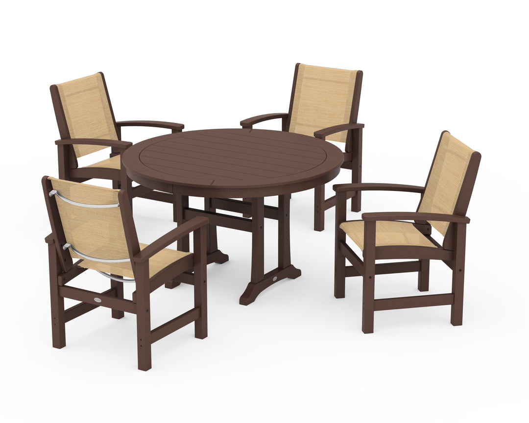 POLYWOOD® Coastal 5-Piece Round Dining Set with Trestle Legs