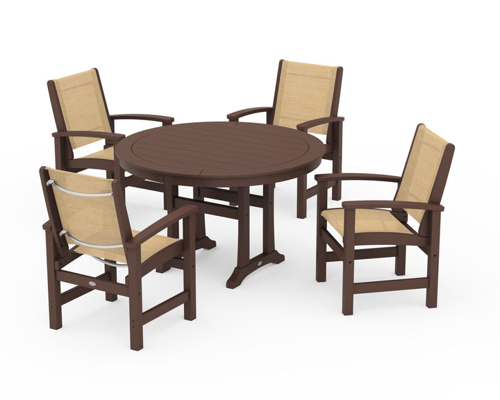 POLYWOOD® Coastal 5-Piece Round Dining Set with Trestle Legs