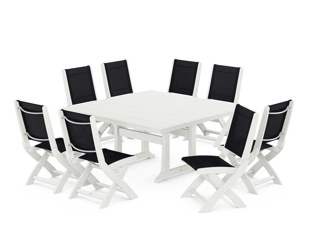 POLYWOOD® Coastal Folding Side Chair 9-Piece Farmhouse Dining Set