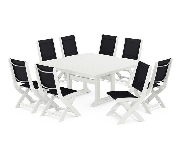 POLYWOOD® Coastal Folding Side Chair 9-Piece Farmhouse Dining Set