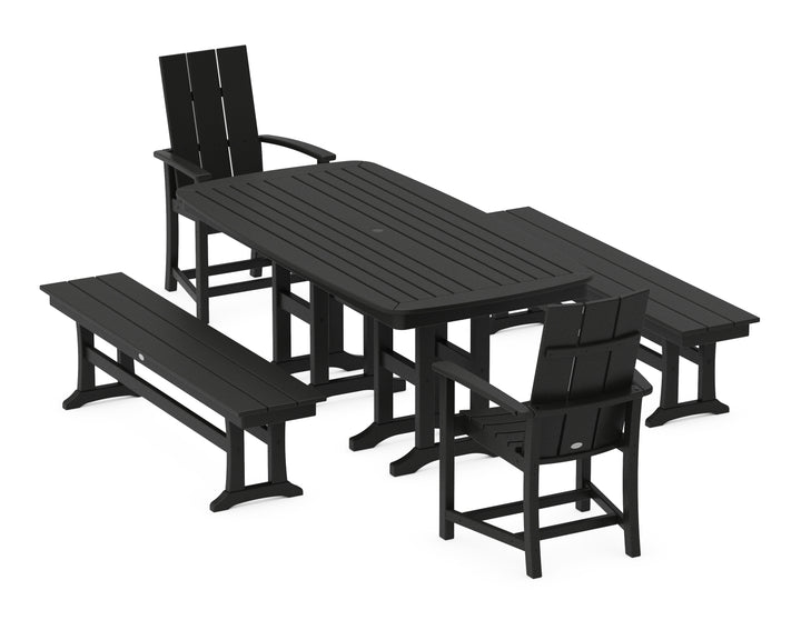 POLYWOOD® Modern Adirondack 5-Piece Farmhouse Dining Set with Benches