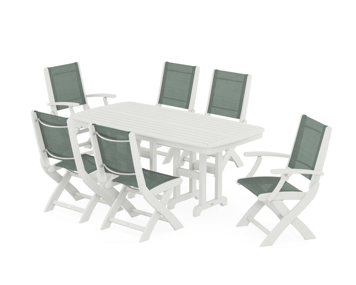 POLYWOOD® Coastal Folding Chair 7-Piece Dining Set