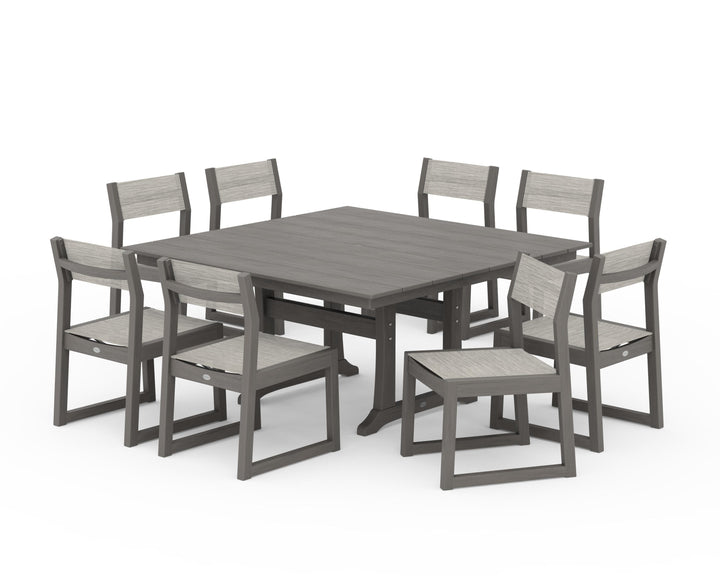 POLYWOOD® EDGE Sling Side Chair 9-Piece Farmhouse Trestle Dining Set