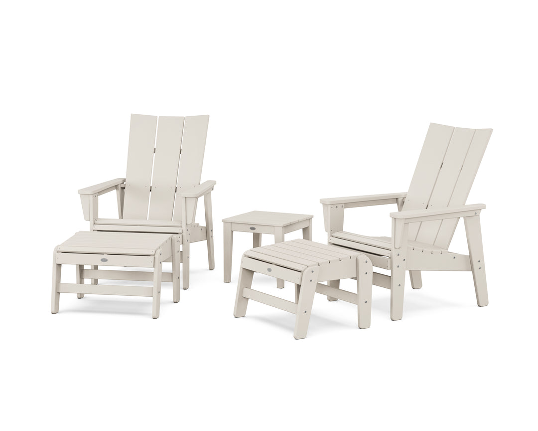 POLYWOOD® 5-Piece Modern Grand Upright Adirondack Set with Ottomans and Side Table