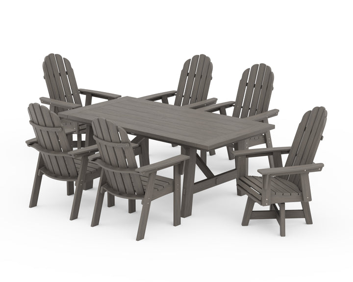 POLYWOOD® Vineyard Curveback Adirondack Swivel Chair 7-Piece Rustic Farmhouse Dining Set