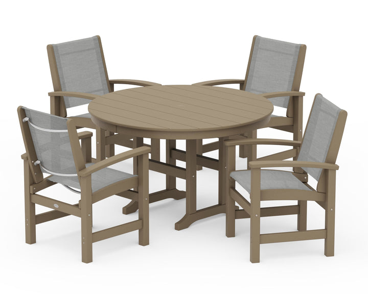 POLYWOOD® Coastal 5-Piece Round Farmhouse Dining Set