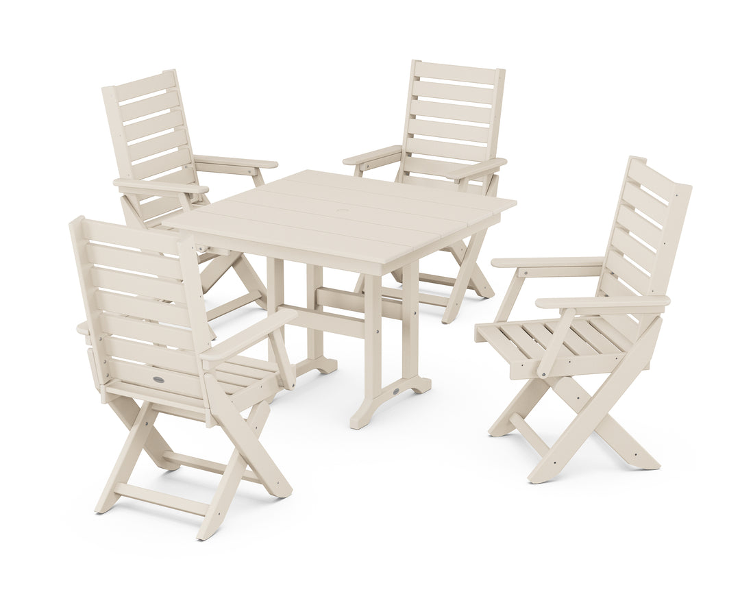 POLYWOOD® Captain Folding Chair 5-Piece Farmhouse Dining Set