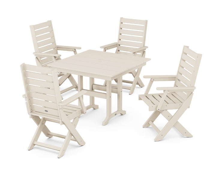 POLYWOOD® Captain Folding Chair 5-Piece Farmhouse Dining Set