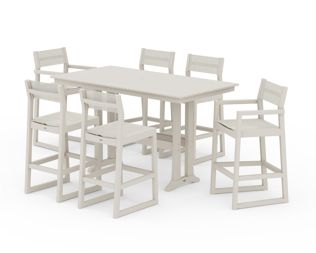 POLYWOOD® EDGE Sling 7-Piece Farmhouse Bar Set with Trestle Legs