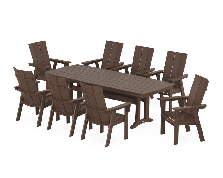 POLYWOOD® Modern Curveback Adirondack 9-Piece Dining Set with Trestle Legs