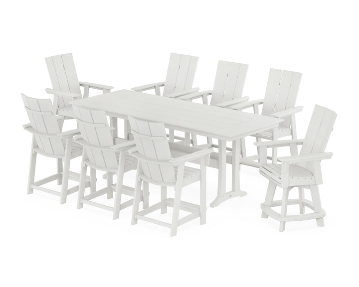 POLYWOOD® Modern Curveback Adirondack Swivel 9-Piece Farmhouse Counter Set with Trestle Legs