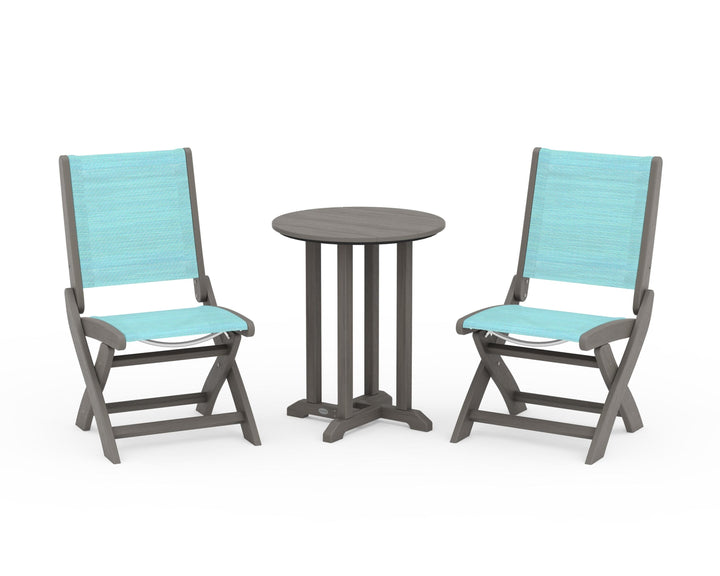 POLYWOOD® Coastal Folding Side Chair 3-Piece Round Bistro Dining Set