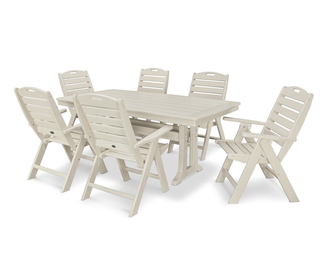 POLYWOOD® Nautical Folding Highback Chair 7-Piece Dining Set with Trestle Legs