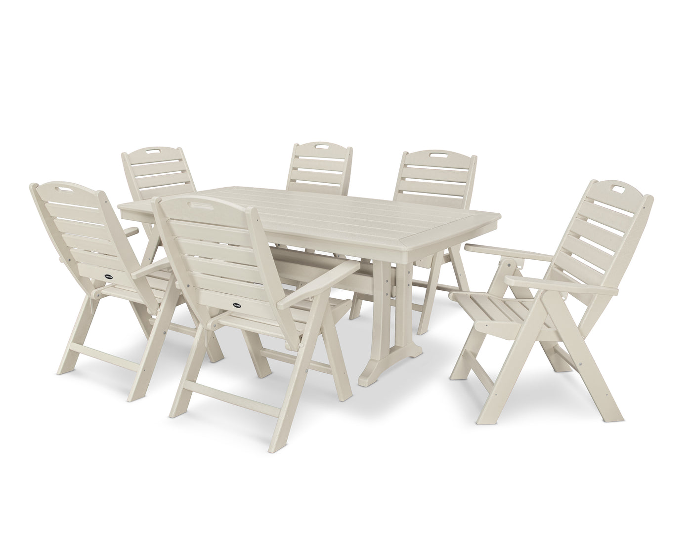 Nautical Folding Highback Chair 7-Piece Dining Set with Trestle Legs