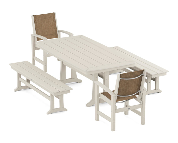 POLYWOOD® Coastal 5-Piece Dining Set with Trestle Legs and Benches